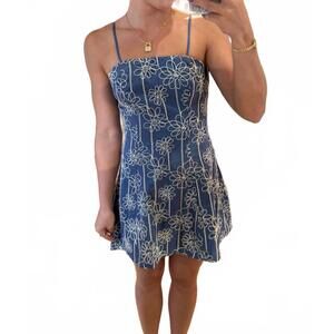 NEW BABY PINK embroidered flower mini sundress in blue